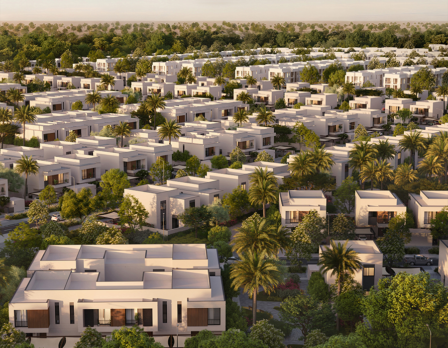 Townhouse exteriors at Al Ghadeer